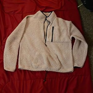 Pink fluffy quarter zip up sweater